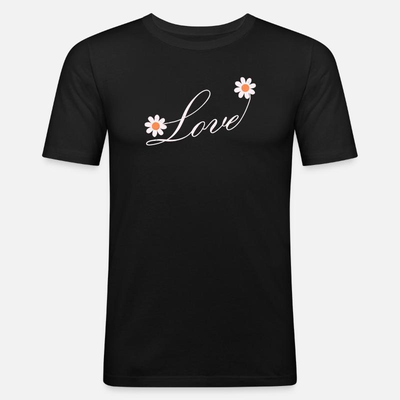 Blumenliebe Skript Design - Männer Slim Fit T-Shirt - Schwarz