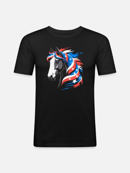 Patriotisches Pferd mit Sternenmähne - Männer Slim Fit T-Shirt - Schwarz