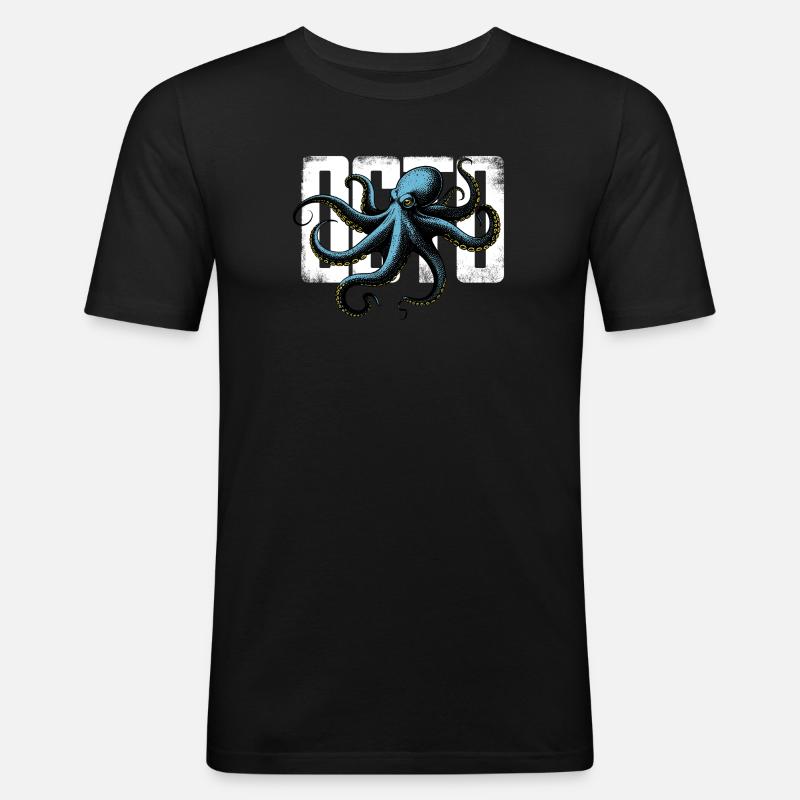 Stilisierter Oktopus - Männer Slim Fit T-Shirt - Schwarz