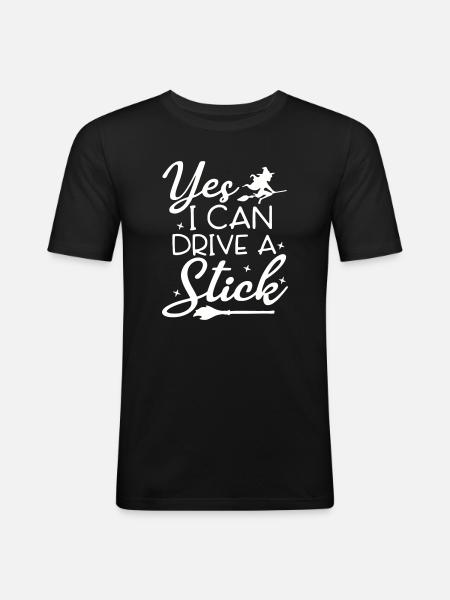 Whimsical Witch Riding Broom Illustration - Men's Slim Fit T-Shirt - black