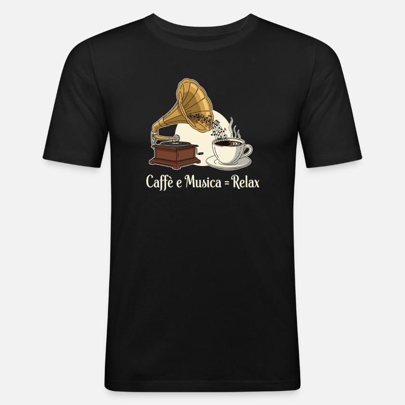 Caffè e Musica = Relax - Männer Slim Fit T-Shirt - Schwarz