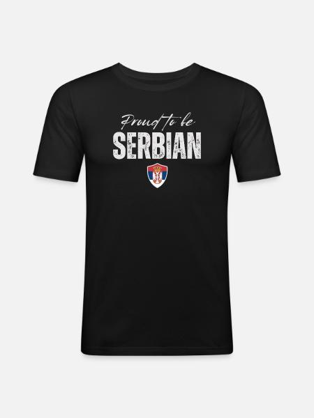 Serbe fier, fabriqué en Serbie - T-shirt près du corps Homme - noir