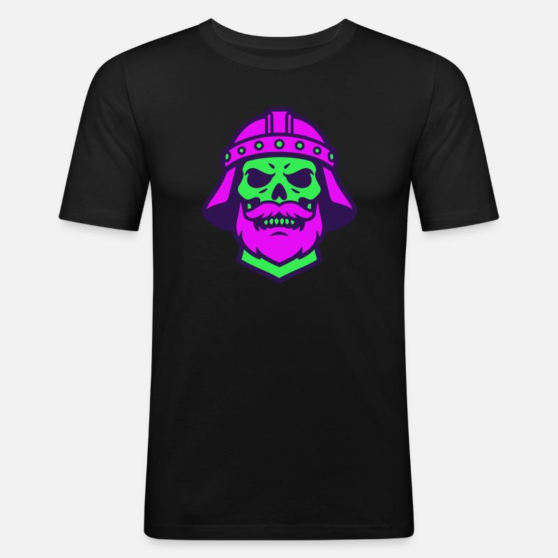 Skull Warrior Pop Art - Männer Slim Fit T-Shirt - Schwarz