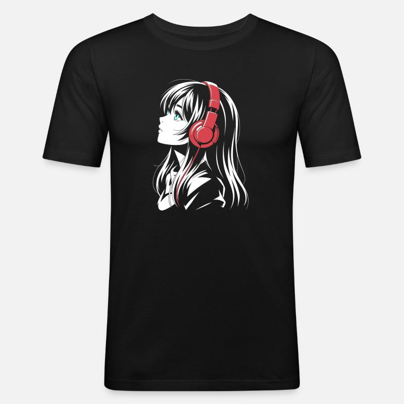 Fille d’anime avec conception de casque - T-shirt près du corps Homme - noir