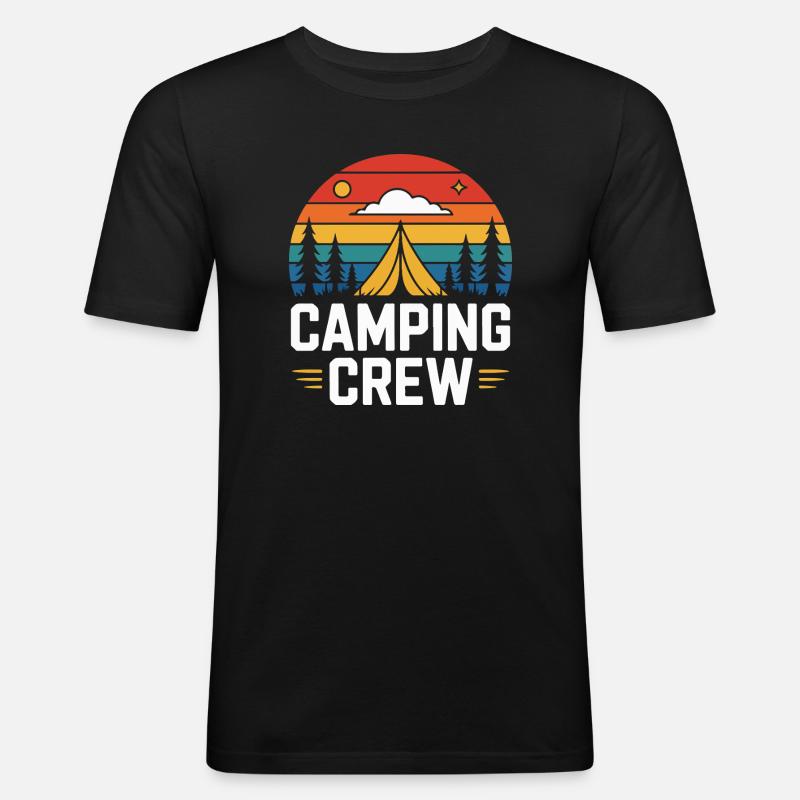 Sunset Camping Zelt Camping Crew - Männer Slim Fit T-Shirt - Schwarz