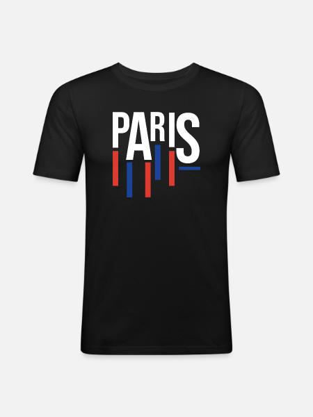 Pariser Typografie mit Flaggenakzenten - Männer Slim Fit T-Shirt - Schwarz