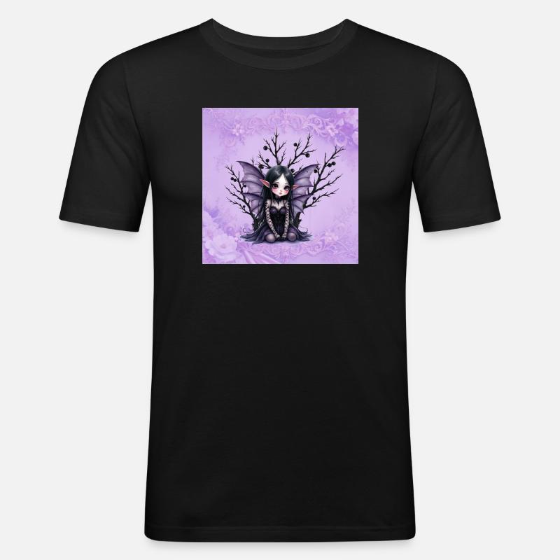 Vampir Fee Mädchen auf dunklem Baum - Männer Slim Fit T-Shirt - Schwarz
