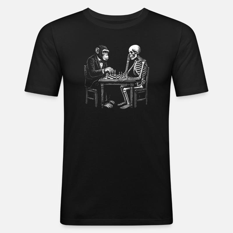 Skeleton and monkey plays chess - Men's Slim Fit T-Shirt - black