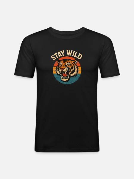 Stay Wild Retro Tiger Head - Men's Slim Fit T-Shirt - black
