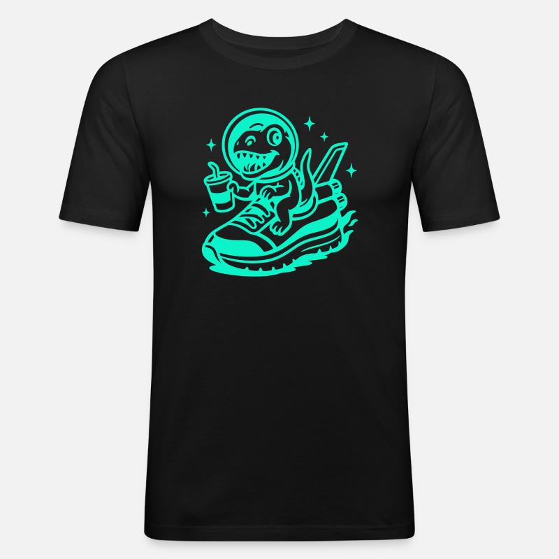 Space Fun Saurus Junior - Männer Slim Fit T-Shirt - Schwarz