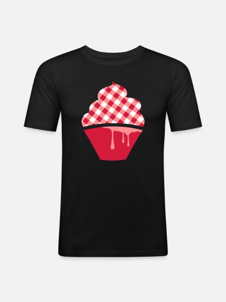 Stylized cupcake with check topping - Men's Slim Fit T-Shirt - black