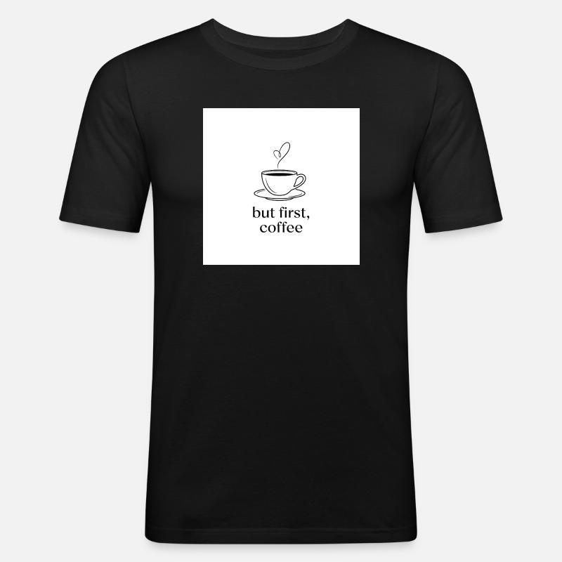Minimalistischer Kaffee mit Herz - Männer Slim Fit T-Shirt - Schwarz