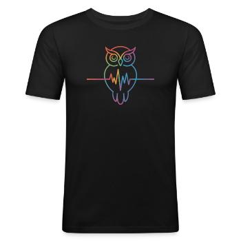 Regenbogen Eule Herzschlag Design - Männer Slim Fit T-Shirt - Schwarz - Vorne - Nik (191cm)