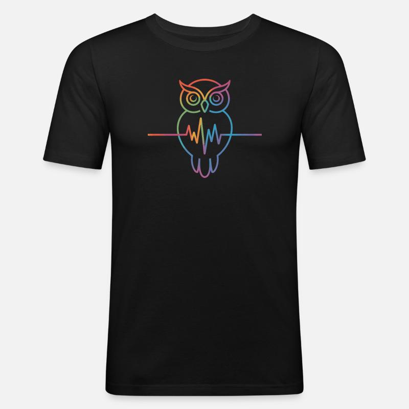Regenbogen Eule Herzschlag Design - Männer Slim Fit T-Shirt - Schwarz