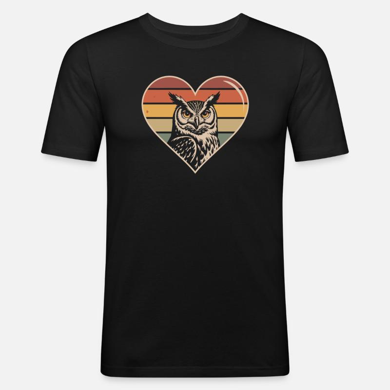 Retro Eule Herz Design - Männer Slim Fit T-Shirt - Schwarz