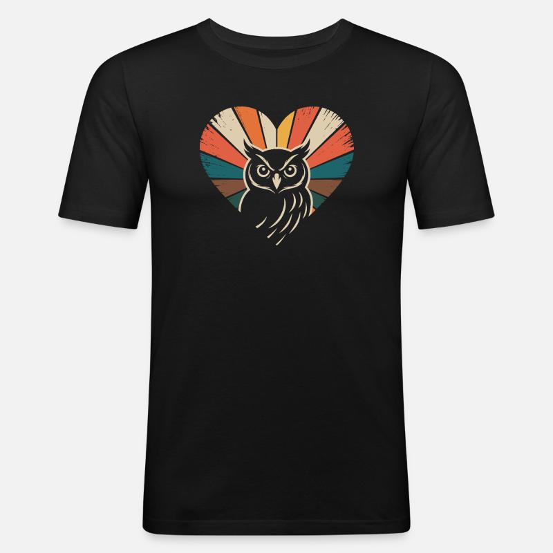 Herz mit Eule im Retro-Stil - Männer Slim Fit T-Shirt - Schwarz