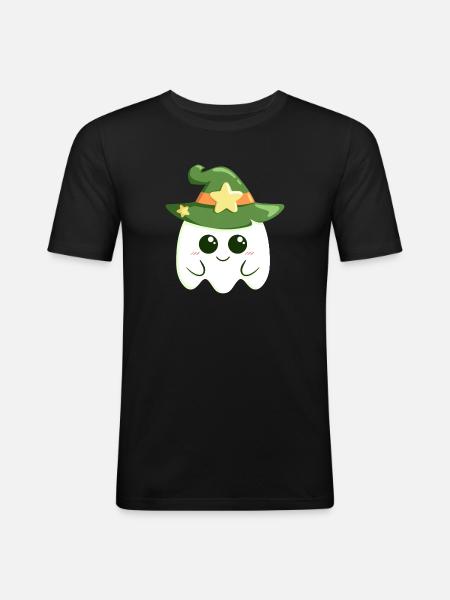 Cute ghost for Halloween dressed as a witch - Men's Slim Fit T-Shirt - black
