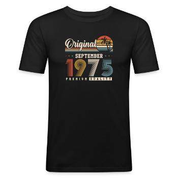 Original September 1975 Jahrgang Retro Geburtstag - Männer Slim Fit T-Shirt - Schwarz - Vorne - Nik (191cm)