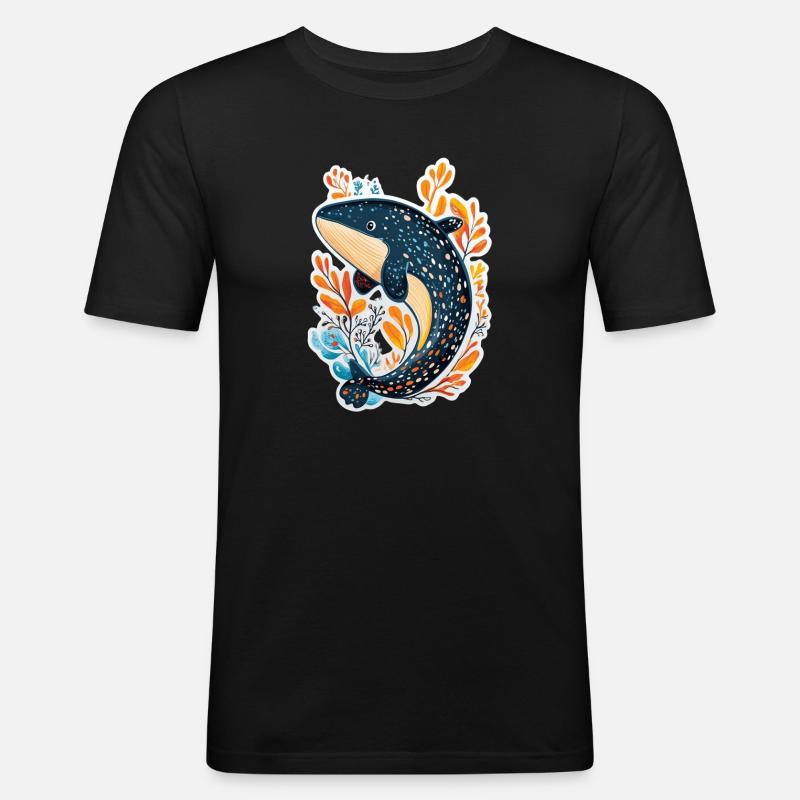 Wal - Männer Slim Fit T-Shirt - Schwarz