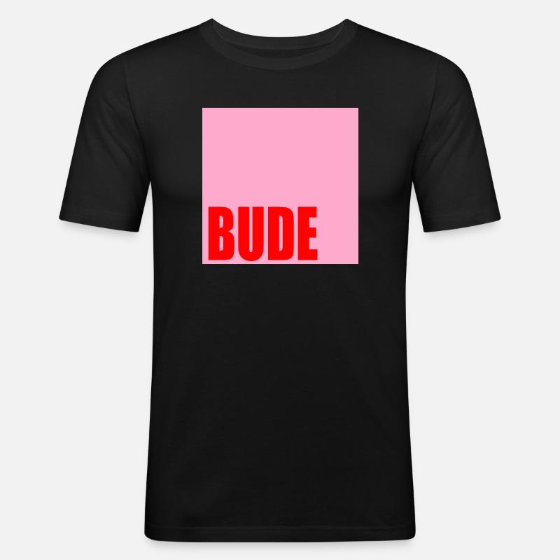ZUHAUSE WOHNUNG BUDE - Männer Slim Fit T-Shirt - Schwarz