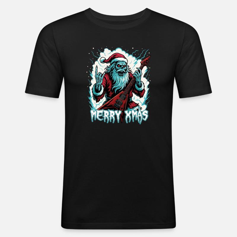 Santa Doom mit E-Gitarre - Männer Slim Fit T-Shirt - Schwarz