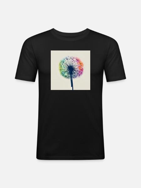 Bunter Pusteblumen-Aquarell - Männer Slim Fit T-Shirt - Schwarz