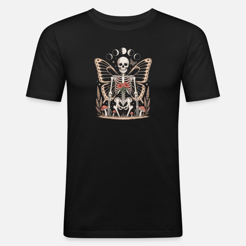 Gothic Skelett Fee mit Mondphasen - Männer Slim Fit T-Shirt - Schwarz