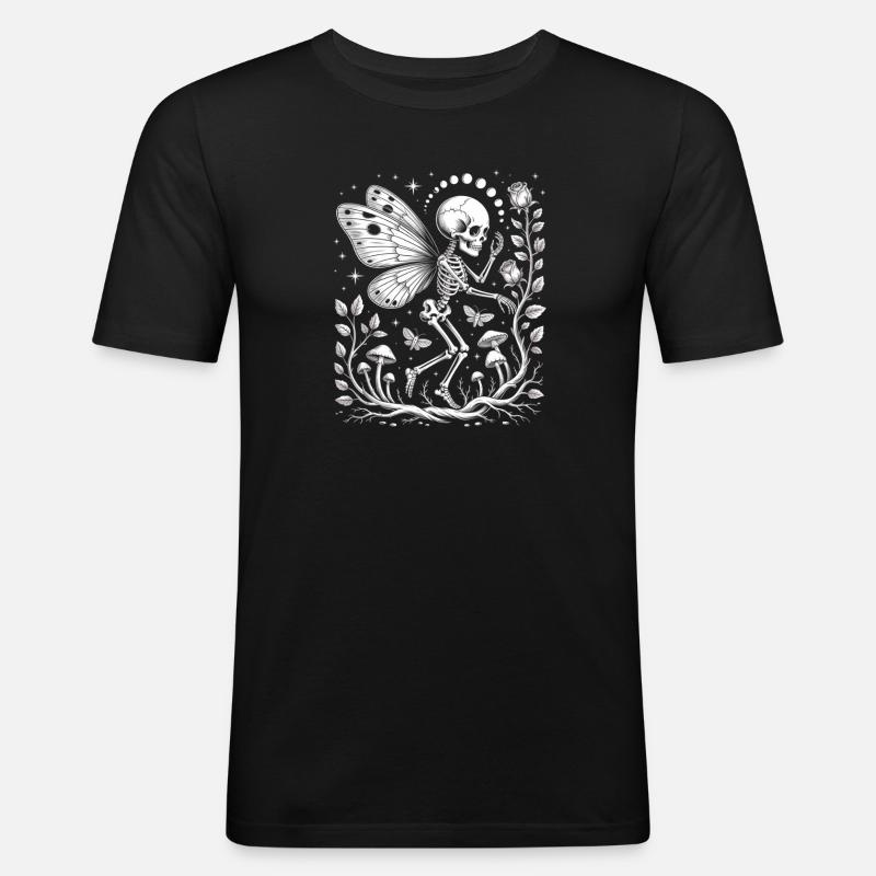 Gothic Skelett Fee mit Mondphasen - Männer Slim Fit T-Shirt - Schwarz