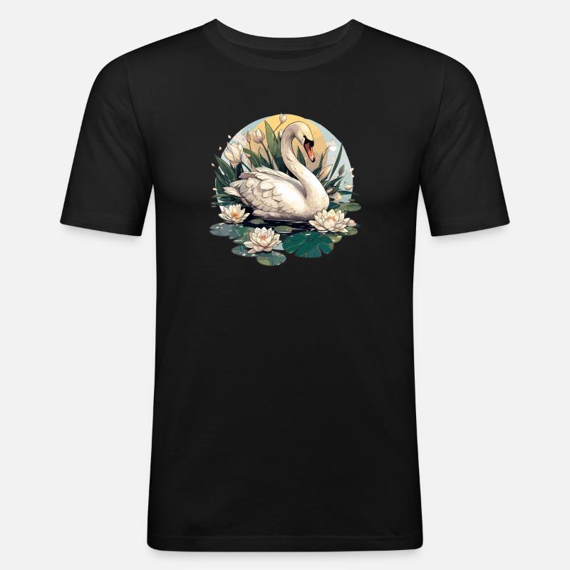 Schwäne Schwan - Männer Slim Fit T-Shirt - Schwarz
