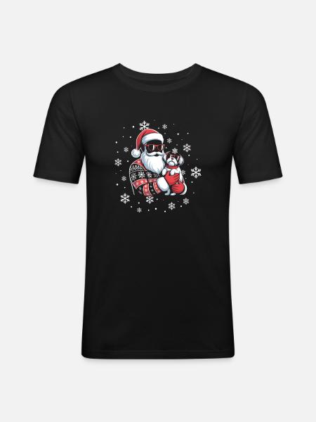 Santa Feo Navidad y perro - Camiseta ajustada hombre - negro