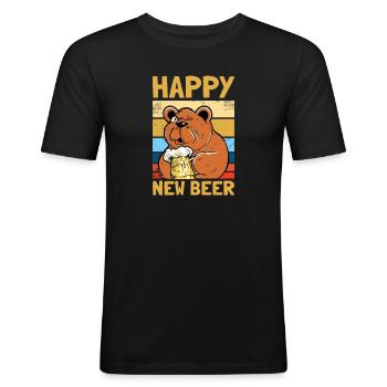 Happy new beer Biertrinker Silvester Bier - Männer Slim Fit T-Shirt - Schwarz - Vorne - Nik (191cm)