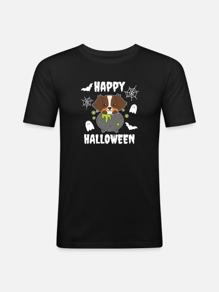 Australian Shepherd Happy Halloween Cauldron - Men's Slim Fit T-Shirt - black