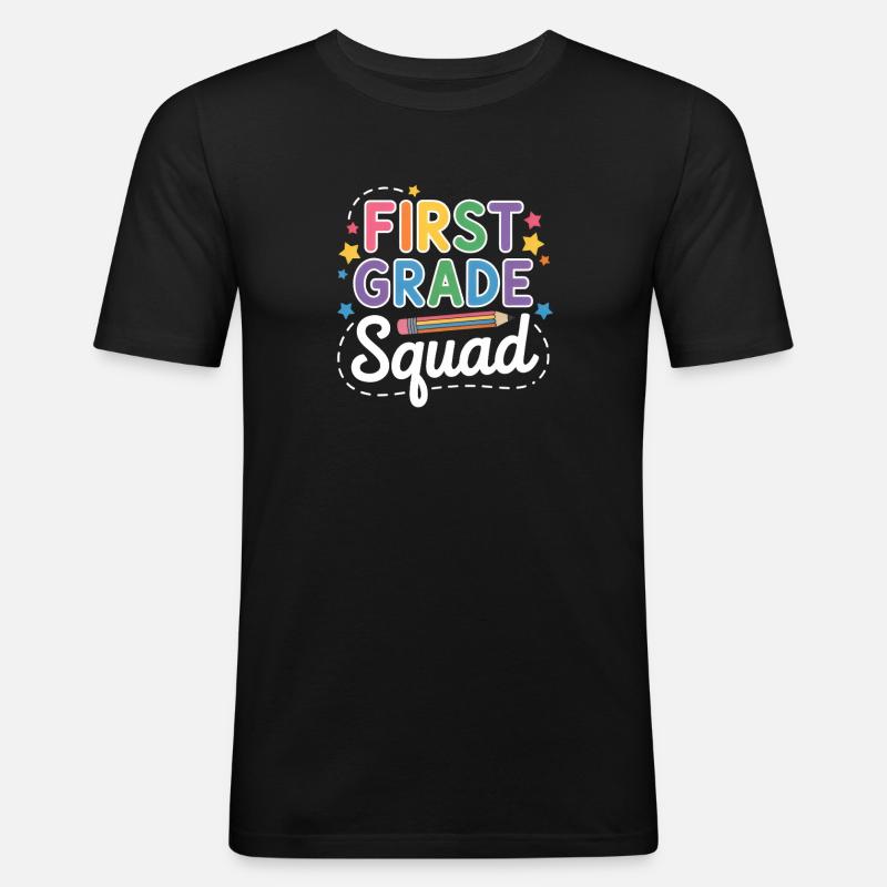 First Grade Squad Back To School - Männer Slim Fit T-Shirt - Schwarz
