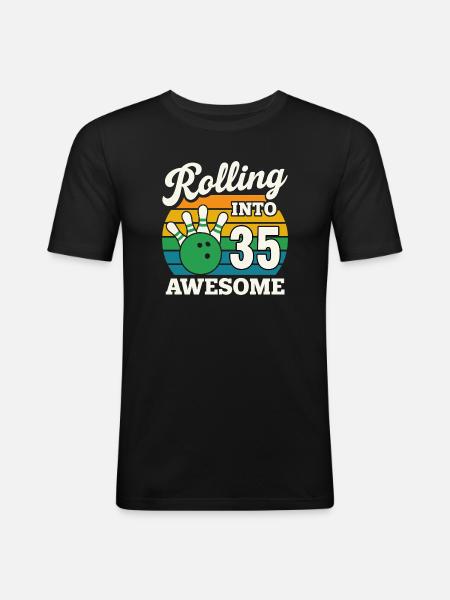 Retro Bowling 35th Birthday Design - Men's Slim Fit T-Shirt - black