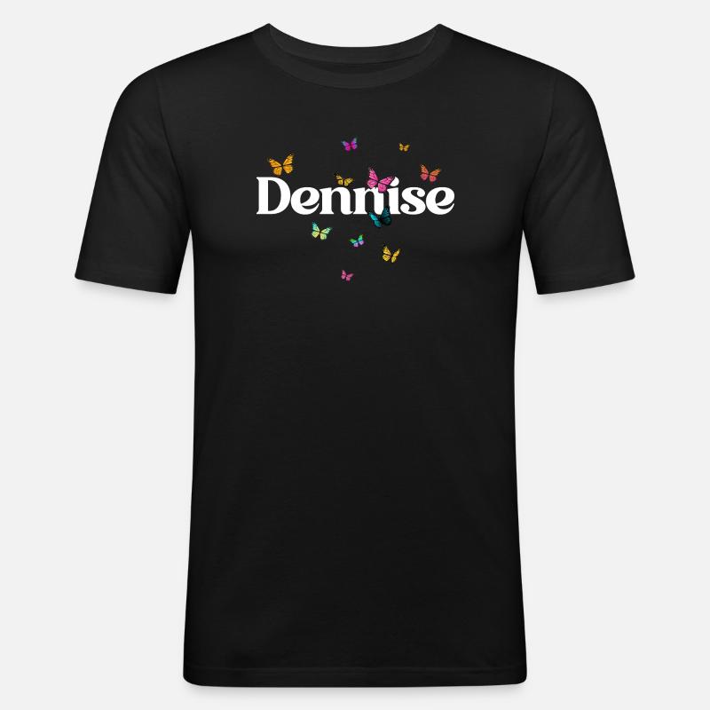 Schöner Mädchenname DENNISE mit Schmetterlingen - Männer Slim Fit T-Shirt - Schwarz