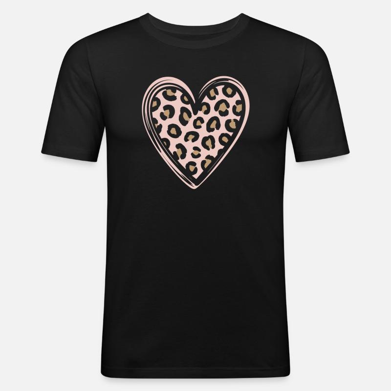 Leopard Muster Herz Design - Männer Slim Fit T-Shirt - Schwarz
