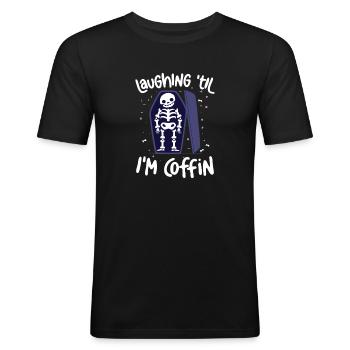  Laughing Til Im Coffin Skelett Witz Sarkophag - Männer Slim Fit T-Shirt - Schwarz - Vorne - Nik (191cm)