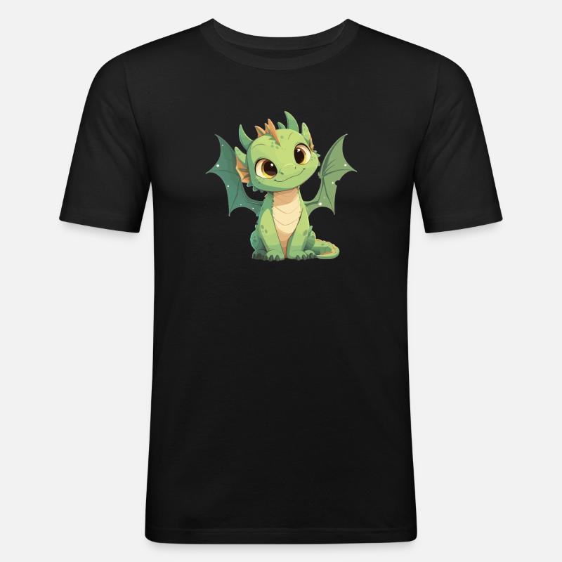 Drachen Drache - Männer Slim Fit T-Shirt - Schwarz