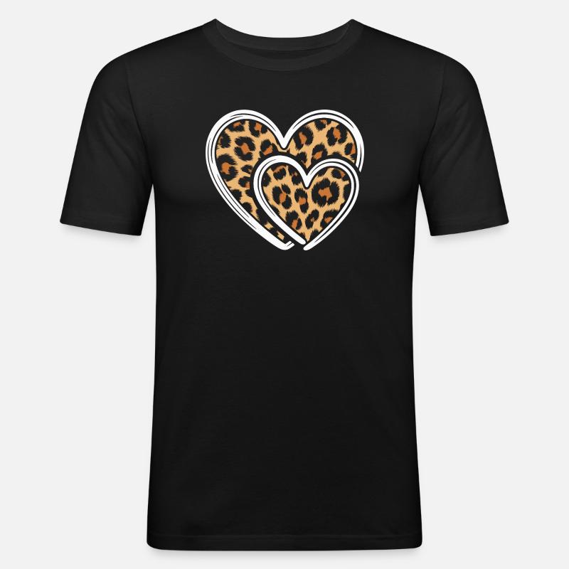 Herz mit Leopardmuster - Männer Slim Fit T-Shirt - Schwarz