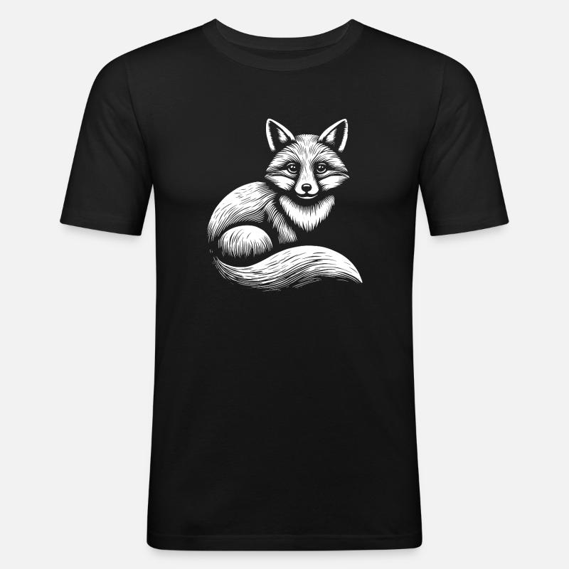 Fuchs Illustration in Schwarz-Weiß - Männer Slim Fit T-Shirt - Schwarz