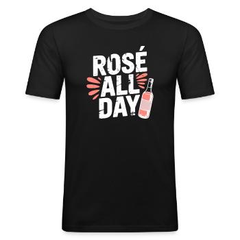 Rosé Toute la journée Vin rosé Toast Vin amusant - T-shirt près du corps Homme - noir - Devant - Nik (191cm)