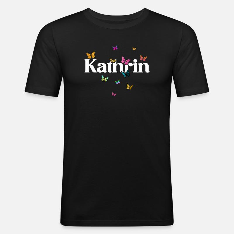 Schöner Mädchenname mit Schmetterlingen KATHRIN - Männer Slim Fit T-Shirt - Schwarz