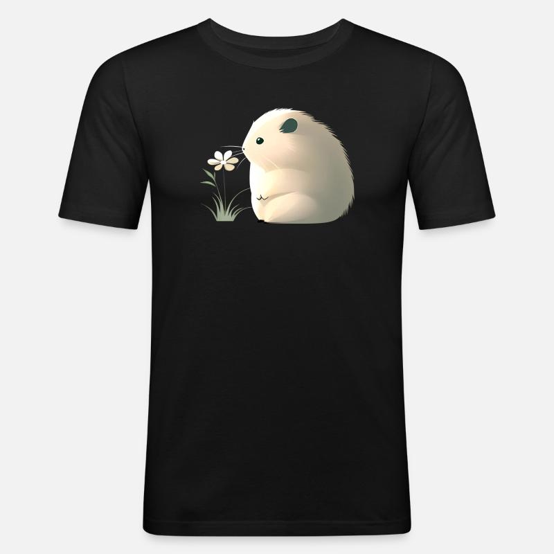 Süßer Hamster mit Blume - Männer Slim Fit T-Shirt - Schwarz
