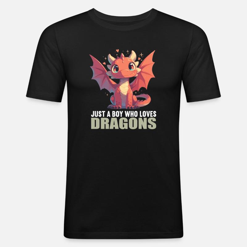 Drachen Drache - Männer Slim Fit T-Shirt - Schwarz