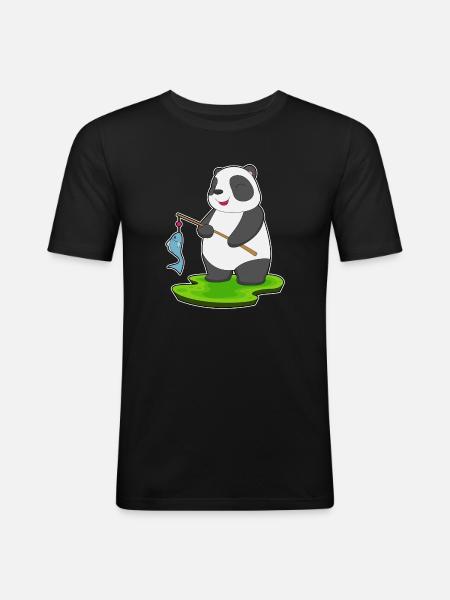 Panda Angler Fish Fishing - Men's Slim Fit T-Shirt - black