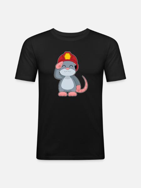 Mouse Fireman Firefighter Helmet Fire Department - Men's Slim Fit T-Shirt - black