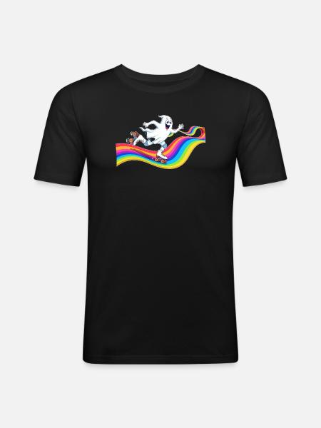 Ghost roller skating on rainbow rink - Men's Slim Fit T-Shirt - black