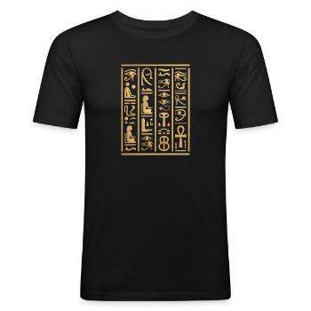 Egyptiska hieroglyfer Egypten pyramid - Slim Fit T-shirt herr - svart - Fram - Nik (191cm)