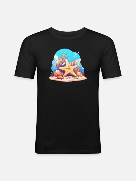 Seesterne Seestern - Männer Slim Fit T-Shirt - Schwarz
