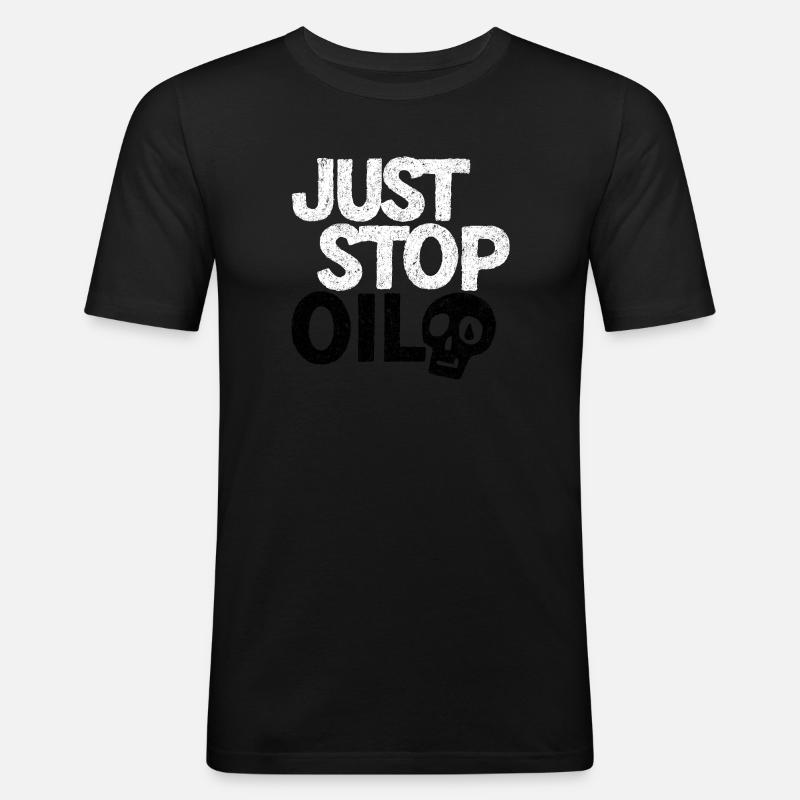 Auffällige „Just Stop“-Protestgrafik - Männer Slim Fit T-Shirt - Schwarz